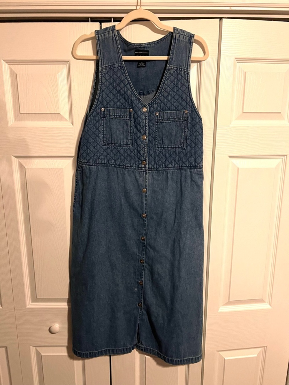 Vintage 90s Denim Button-Front Midi Dress - Blue